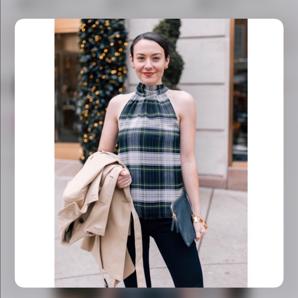 J.Crew Steward Plaid Tie-neck High neck Blouse 6